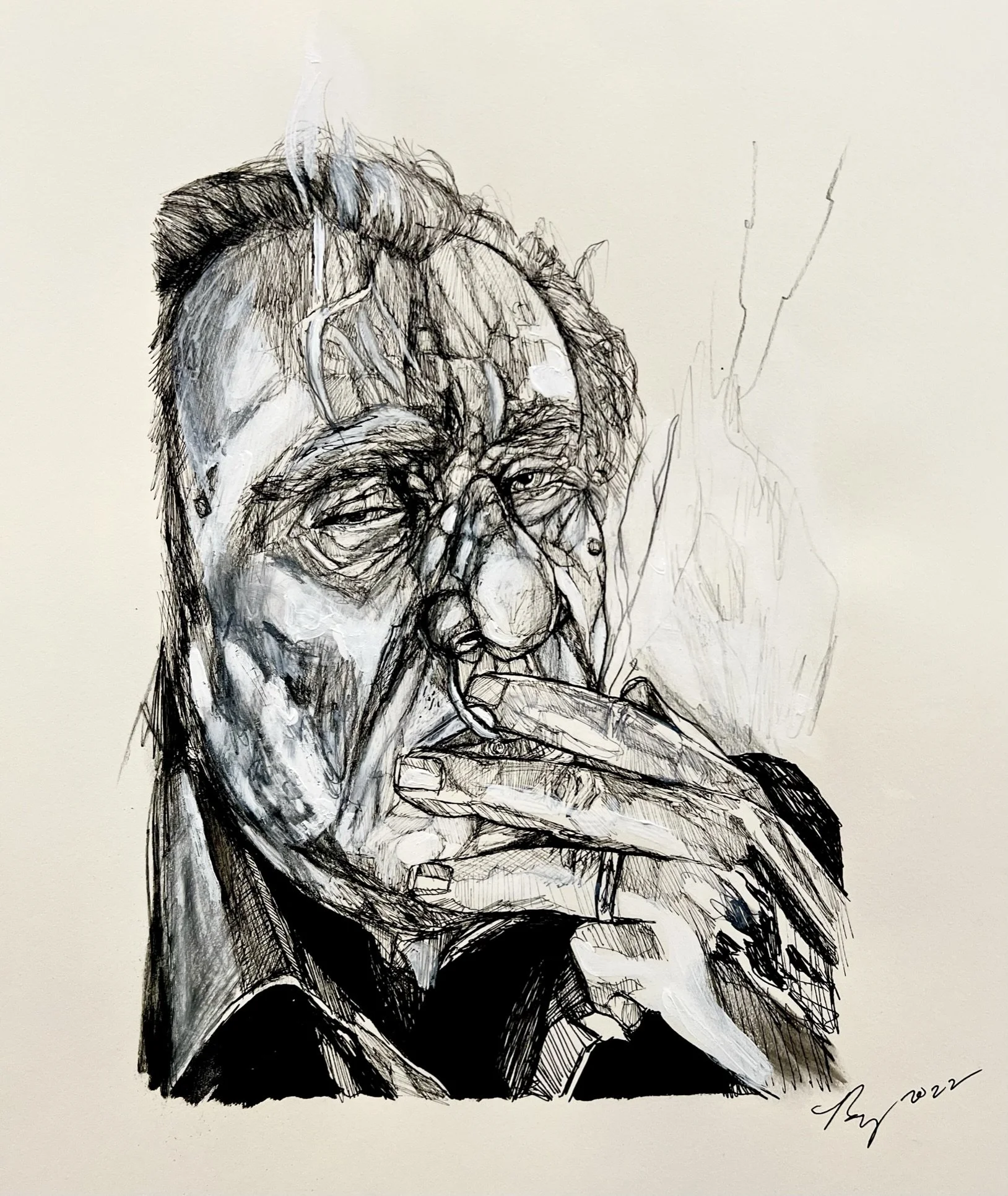 Charles Bukowski; mixed media; 2022