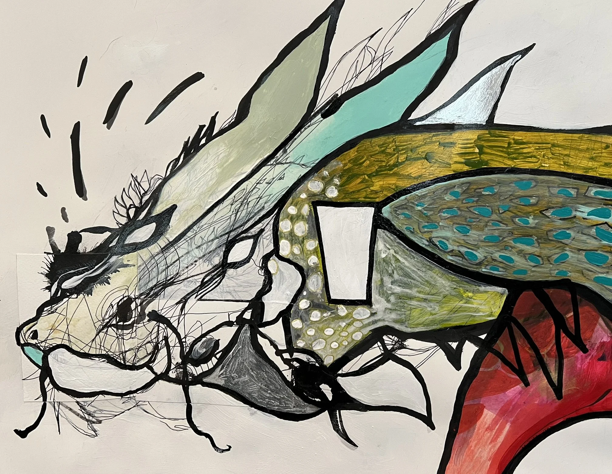 Gemini Dragon (Panel 1); mixed media on paper; 2023