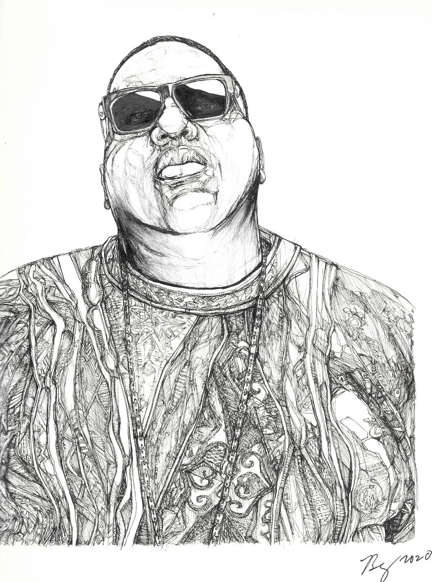 Notorious B.I.G.; Ink on paper; 2020