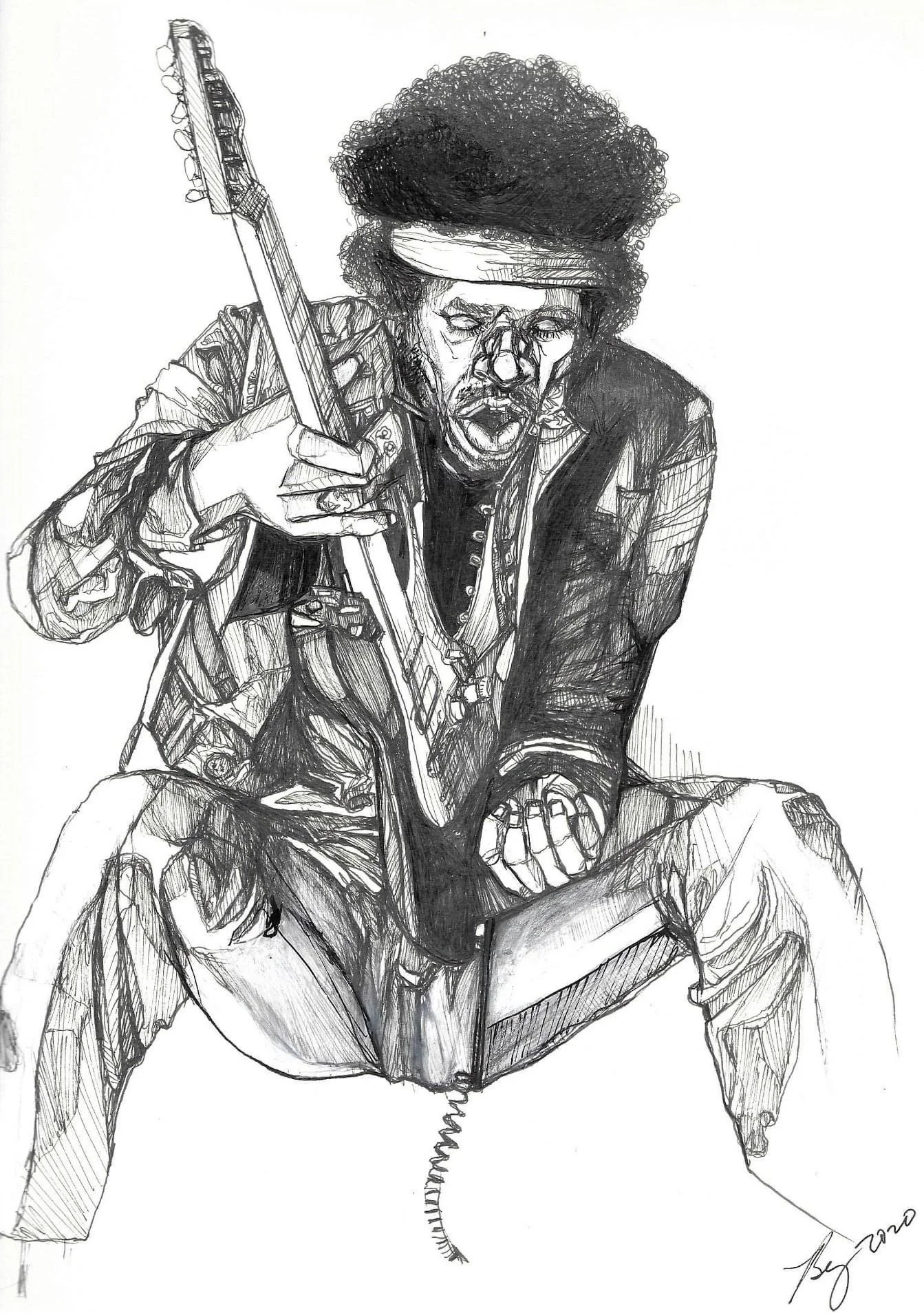 Jimi Hendrix; Ink on paper; 2020