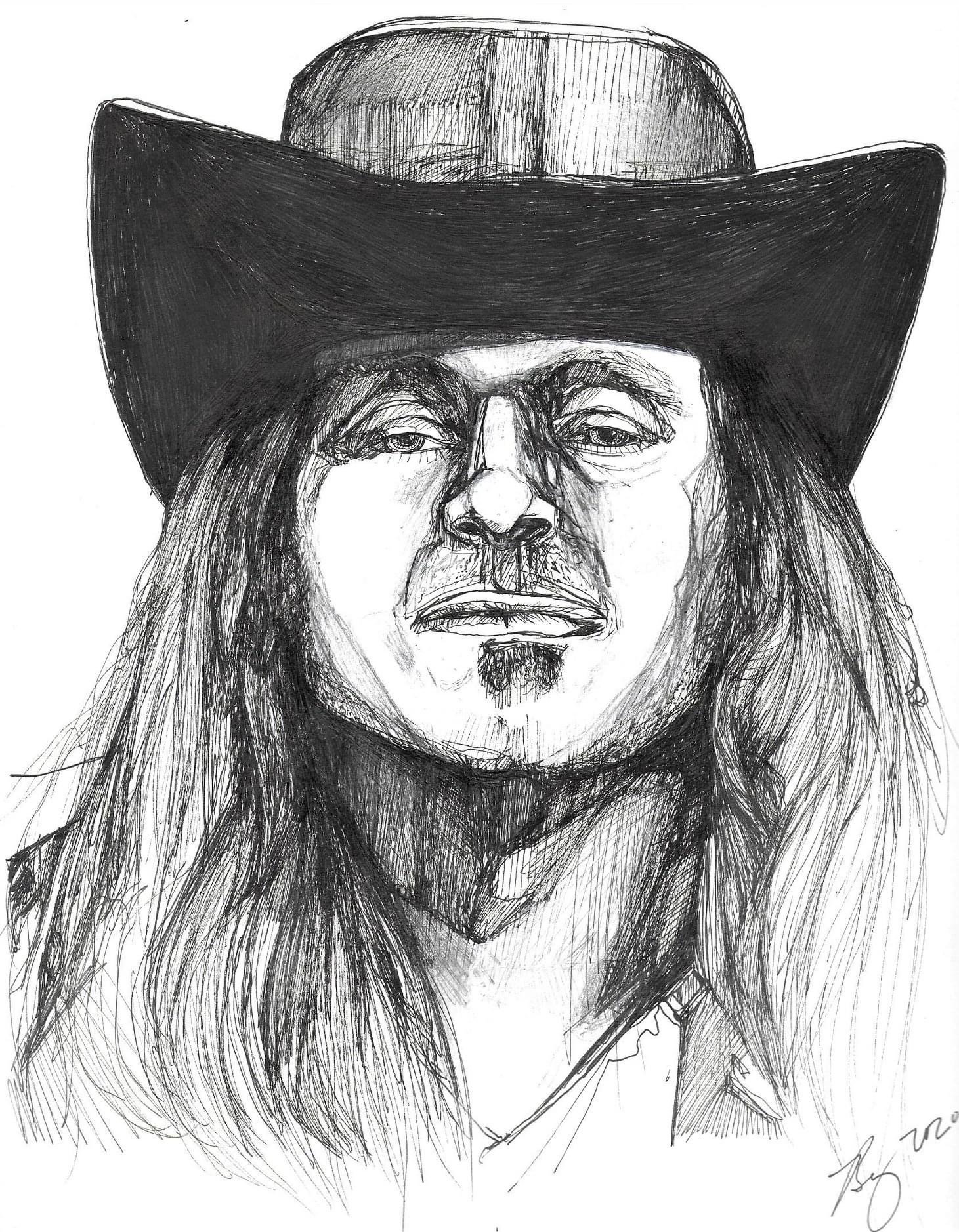 Ronnie Van Zant; Ink on paper; 2020