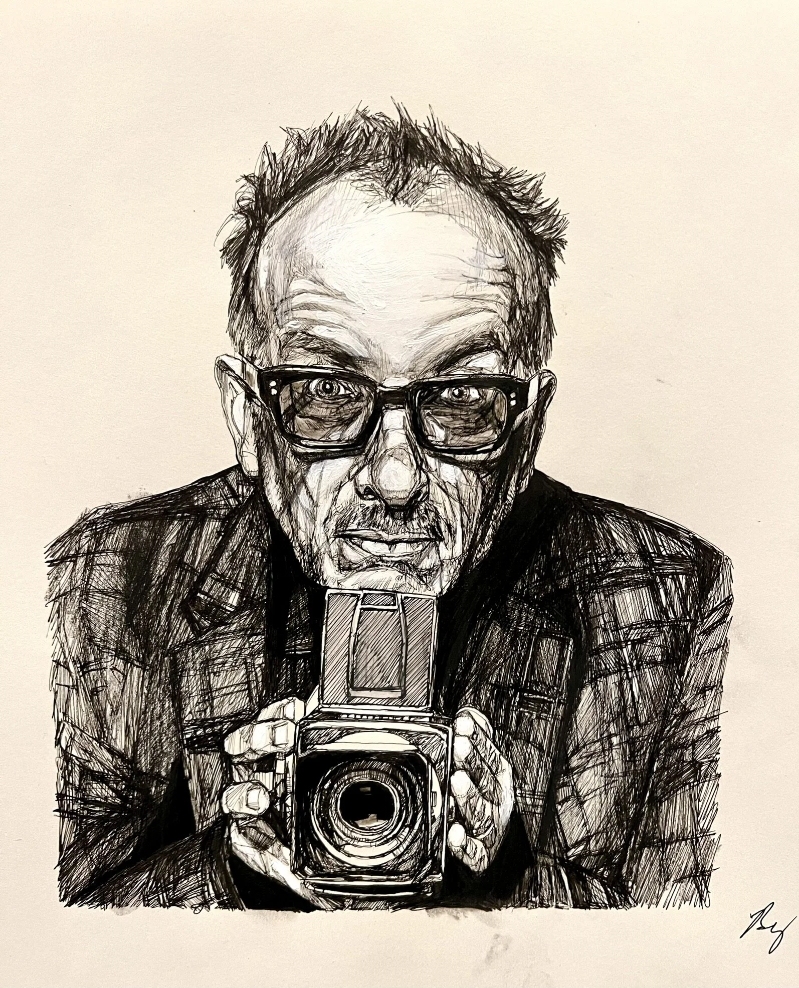 Elvis Costello; mixed media; 2023