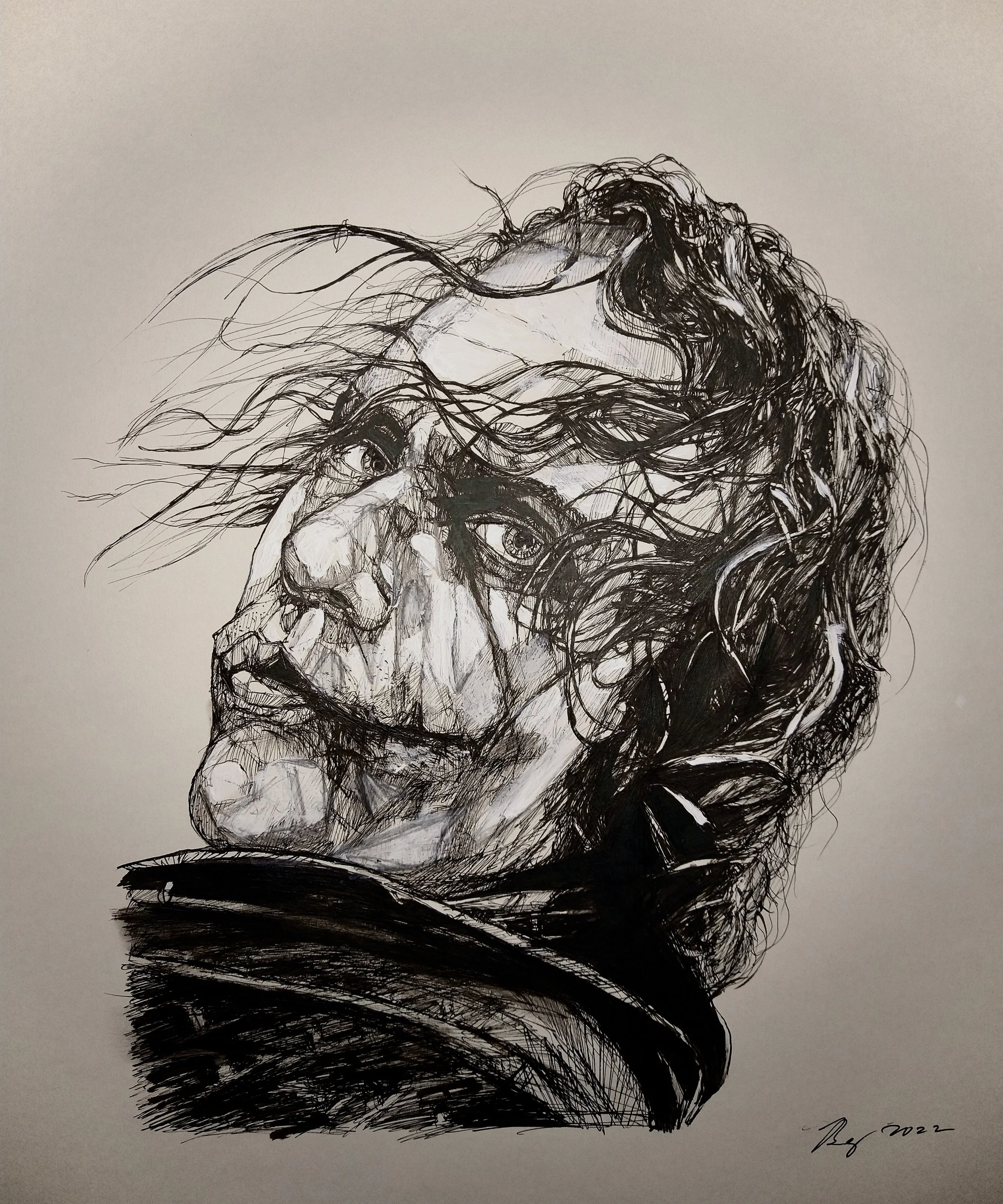 Heath Ledger as "The Joker"; mixed media; 2022