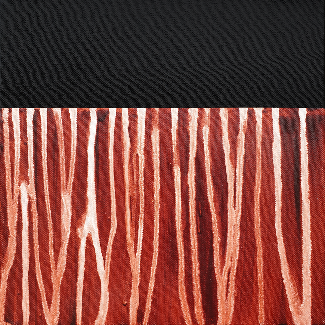 WaterMarks: Red Oxide. April 2020. 
Acrylic on Canvas. 12 x 12 inches (30 x 30 cm).