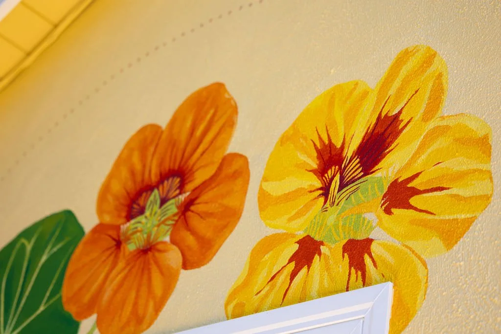 Santa Cruz Toddler Care Center Mural close up of nasturtium flowers by Brittany Costanzo Creative 2026