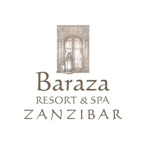 Logo for Baraza Resort & Spa Zanzibar, featuring an ornate door above the text.