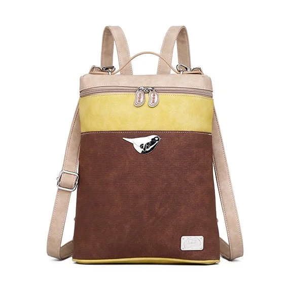 HI-DI-HI May-Time Hand-Schoudertas-Rugzak Brown-Yellow