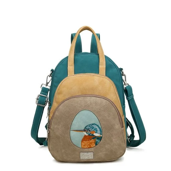 HI-DI-HI Rugzak-Schoudertas-Handtas Eggy Beige-Peach-Petrol
