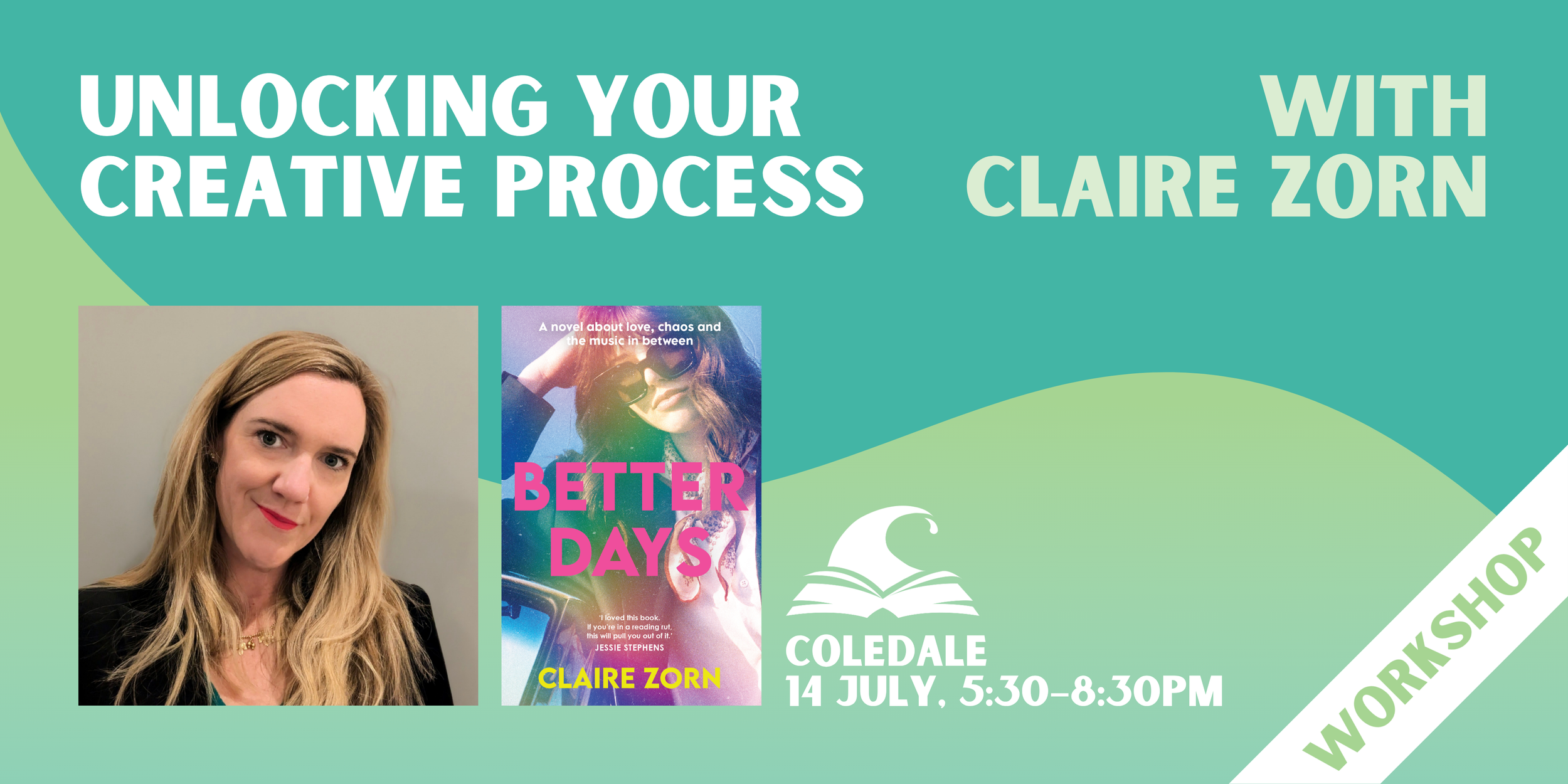 Unlocking Your Creative Process workshop banner featuring author headshot and book cover
