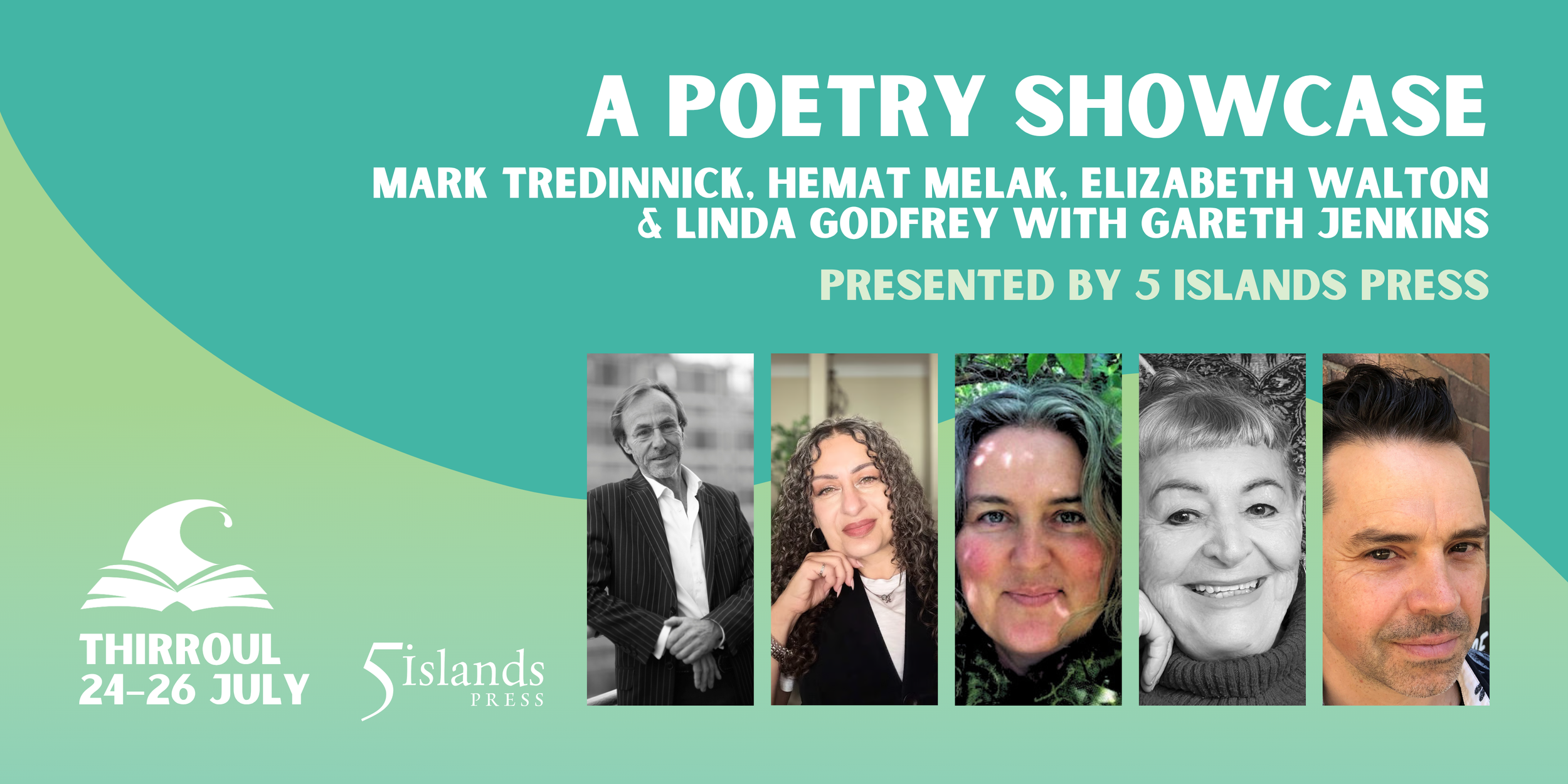 A Poetry Showcase banner featuring five author headshots