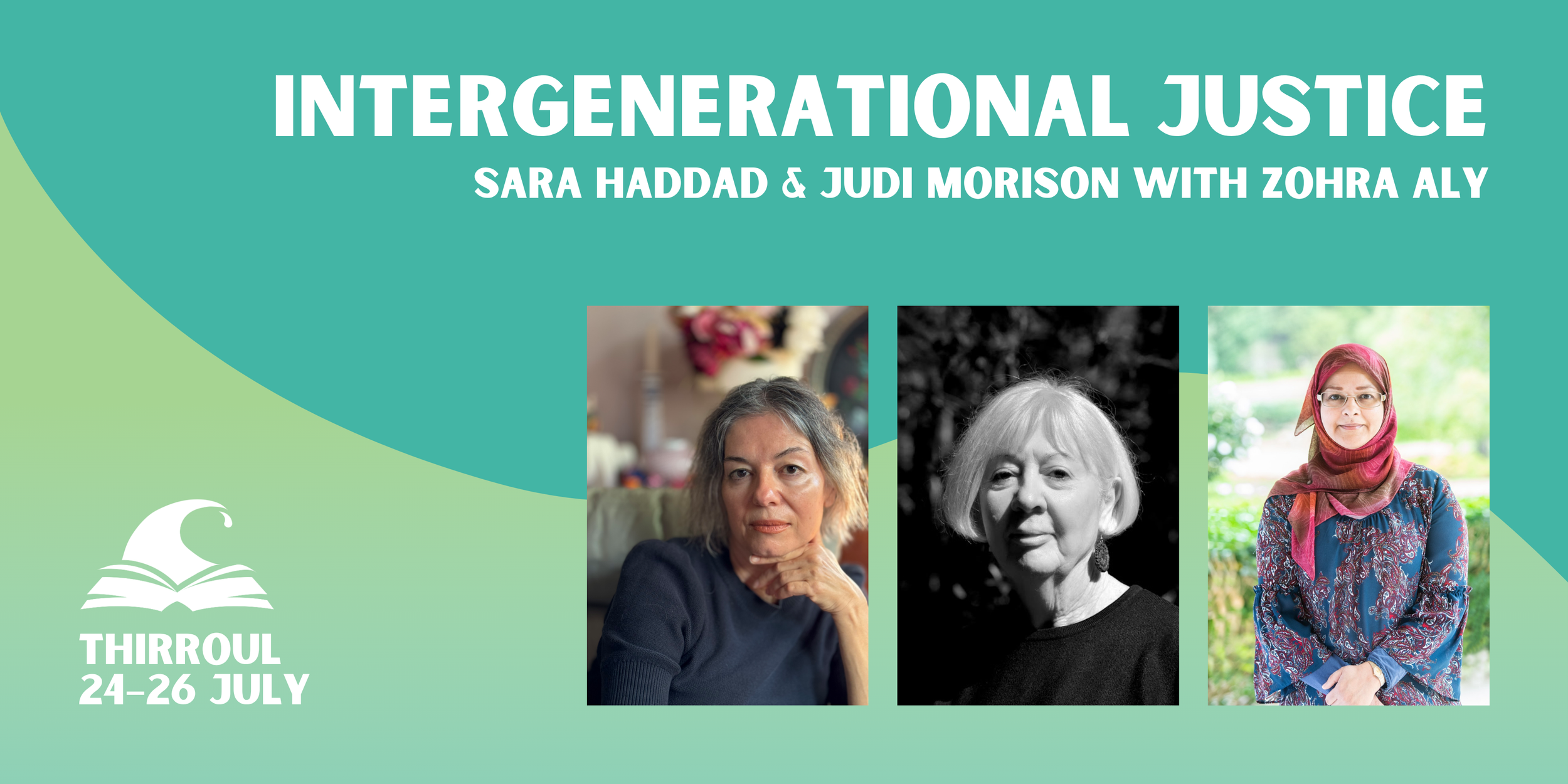 Intergenerational Justice banner featuring three author headshots