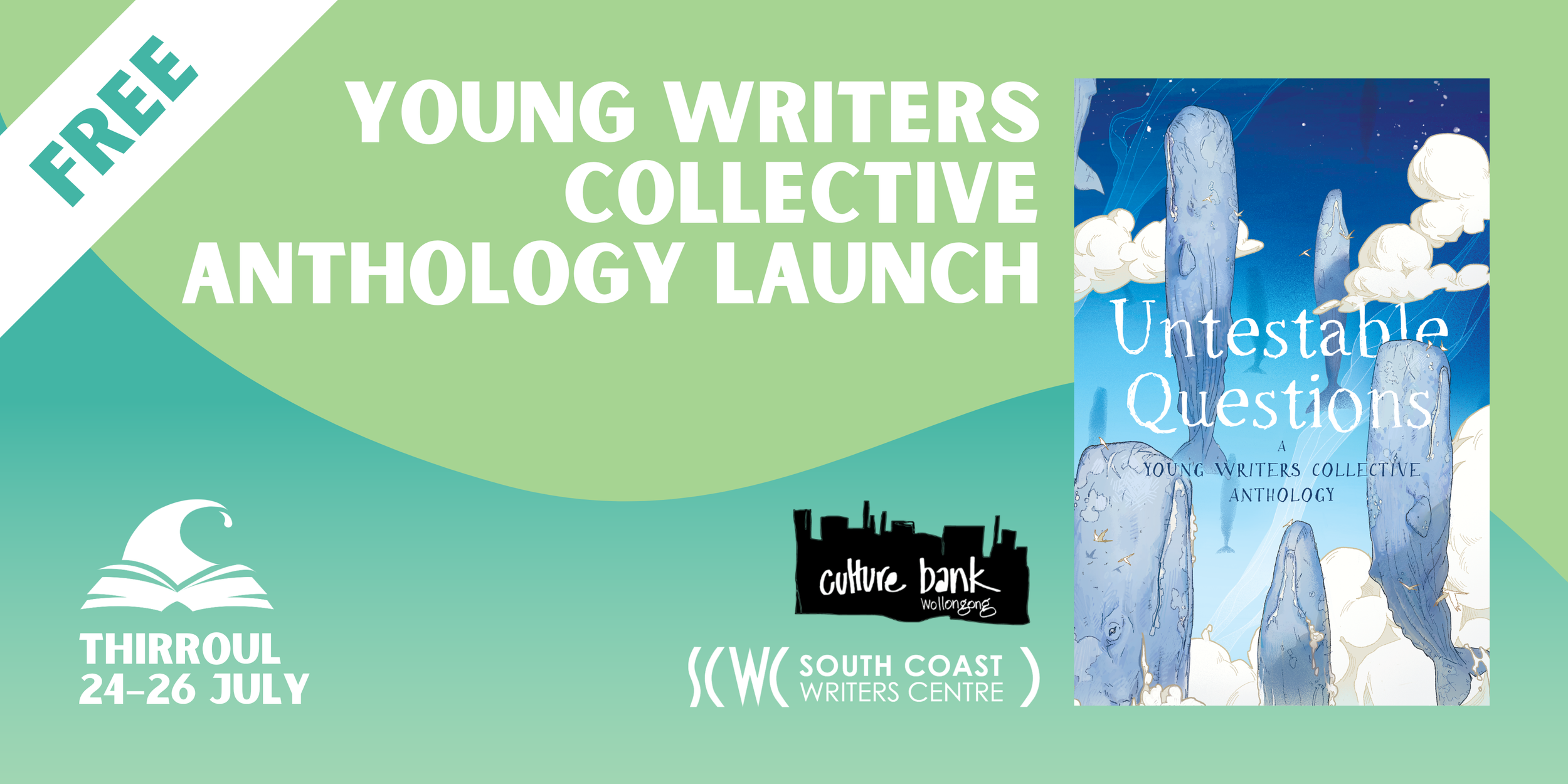 The Young Writers Collective anthology launch banner, featuring the book cover