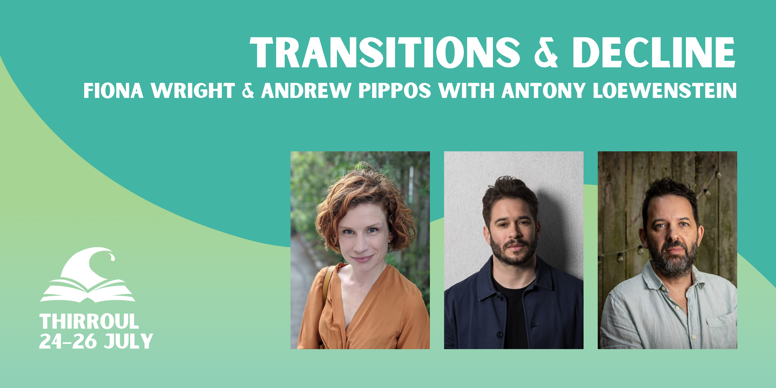 Transitions and Decline banner featuring three author headshots