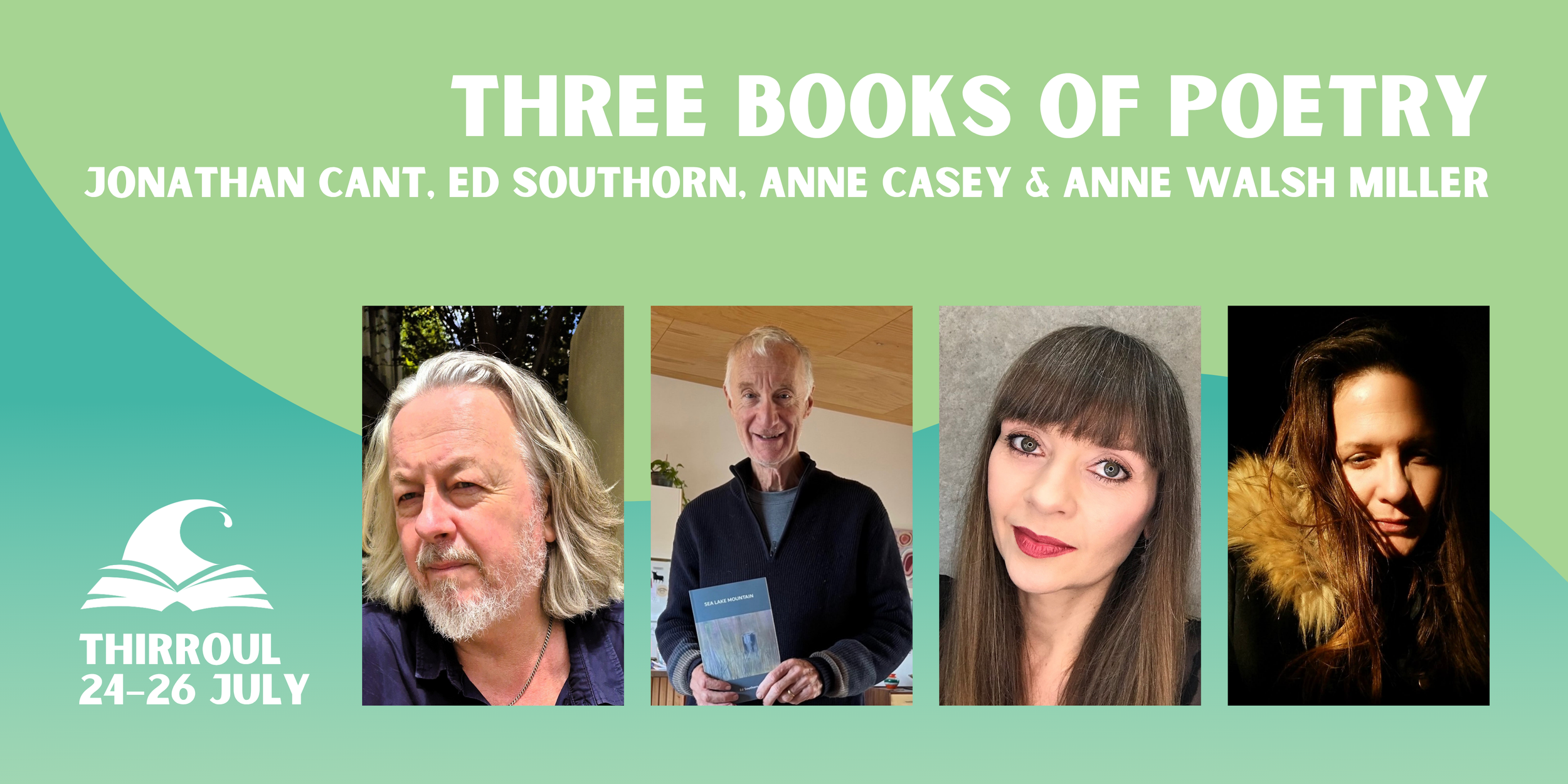 Three Books of Poetry banner featuring four author headshots