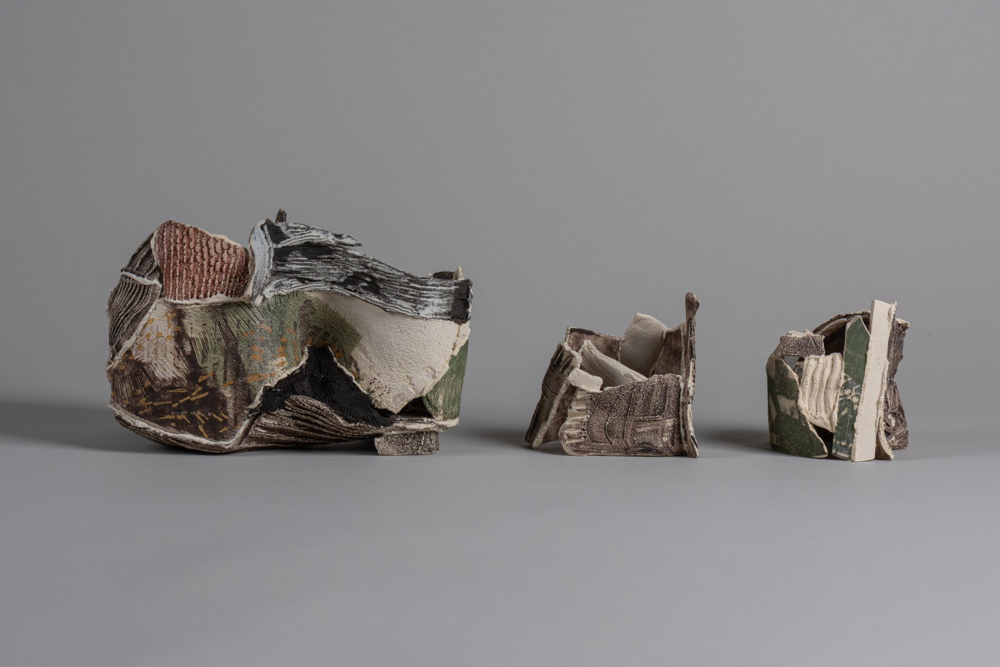(Left to Right) Vagar, Strut and Shelter. Height 16cm, 11cm and 11cm.