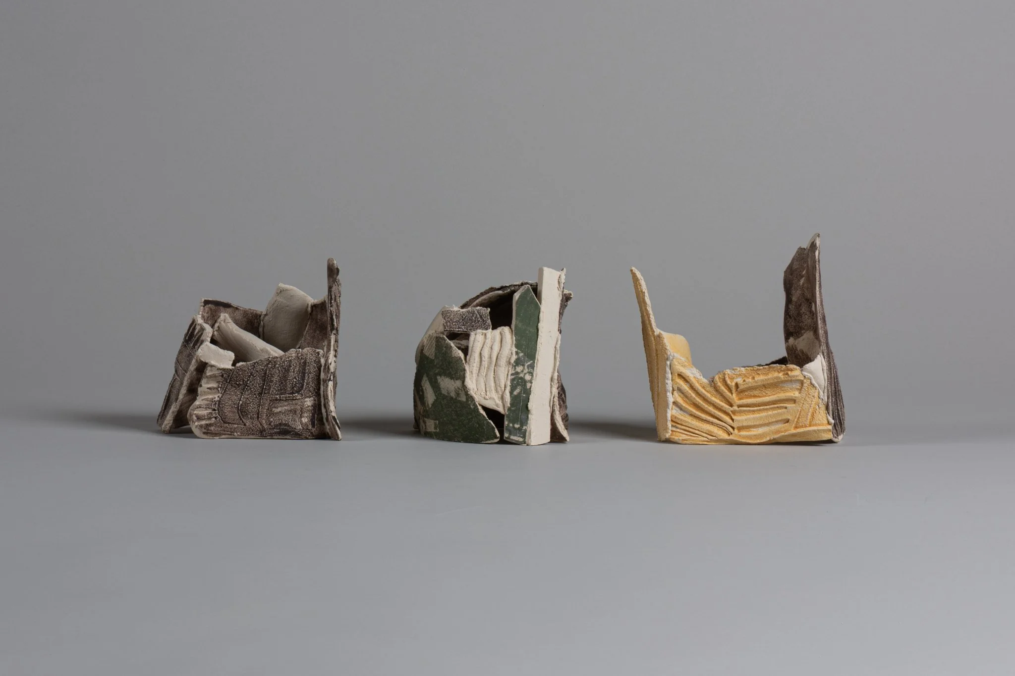 (Left to Right) Strut, Shelter and Ruin. Height 11cm, 11cm and 12cm.