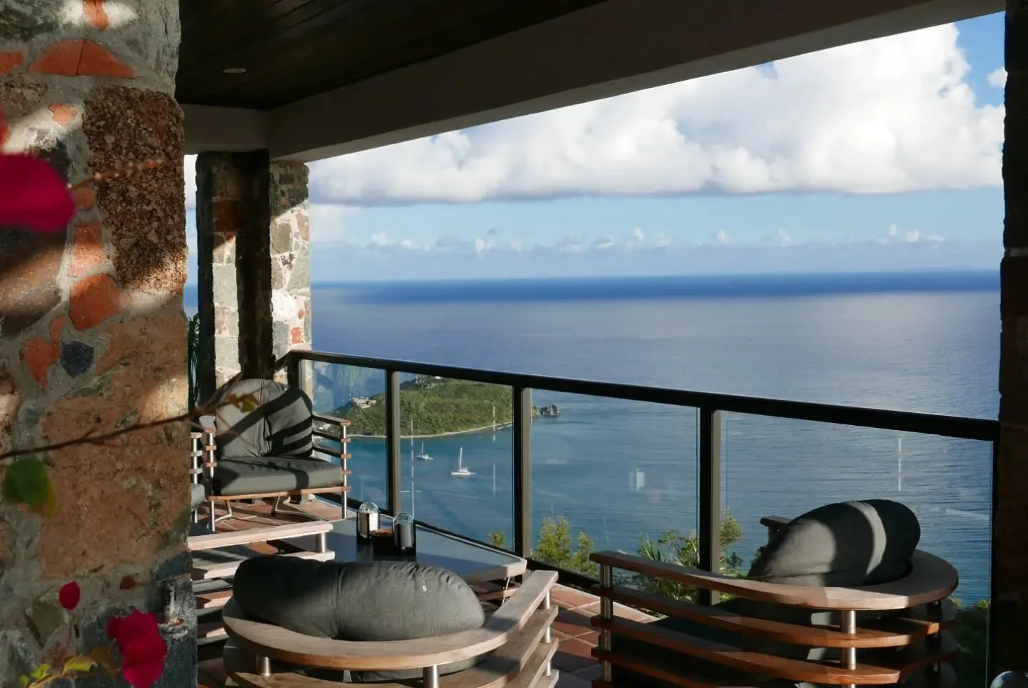 The upstairs deck at St. John Great House is a reflection of biophilic living&mdash;where natural textures, organic elements, and the beauty of the Caribbean landscape come together to create a space that feels both grounding and elevated. 🌺