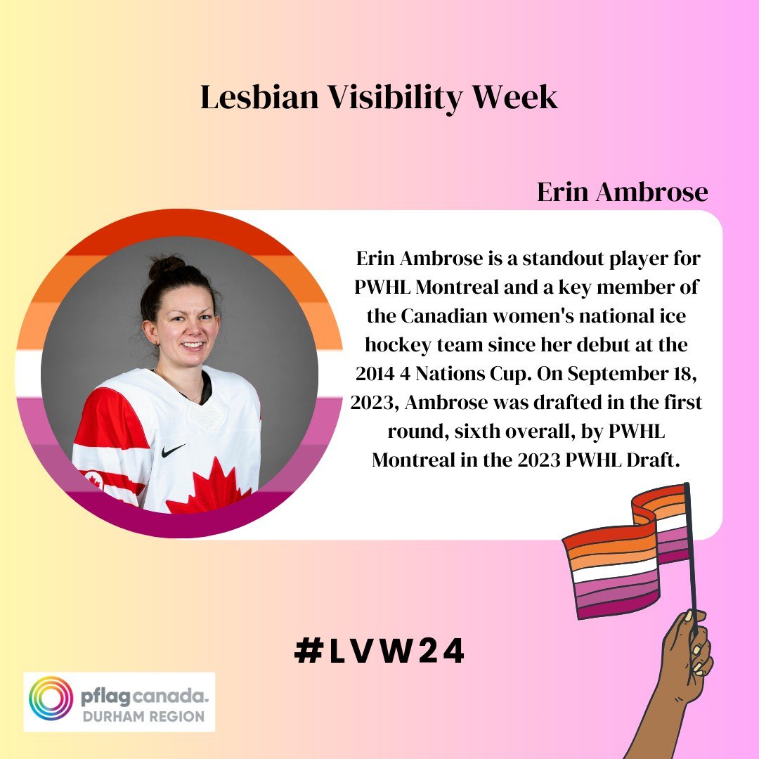 Erin Ambrose lights up the ice for PWHL Montreal and proudly represents Canada since her debut in 2014. Drafted sixth overall in the 2023 PWHL Draft, her journey continues to inspire both on and off the rink.

#UnifiedNotUniform #LVW24 #LesbianVisibi