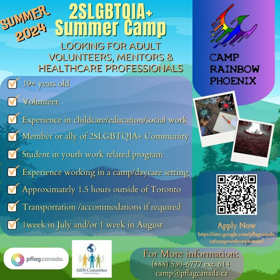 Volunteers needed!!! Are you 19+ yrs old? A member or ally of the 2SLGBTQIA+ community? Do you have previous volunteer experience? Do you have experience in childcare, education or social work?
Sign up now to volunteer for the 2SLGBTQIA+ youth summe
