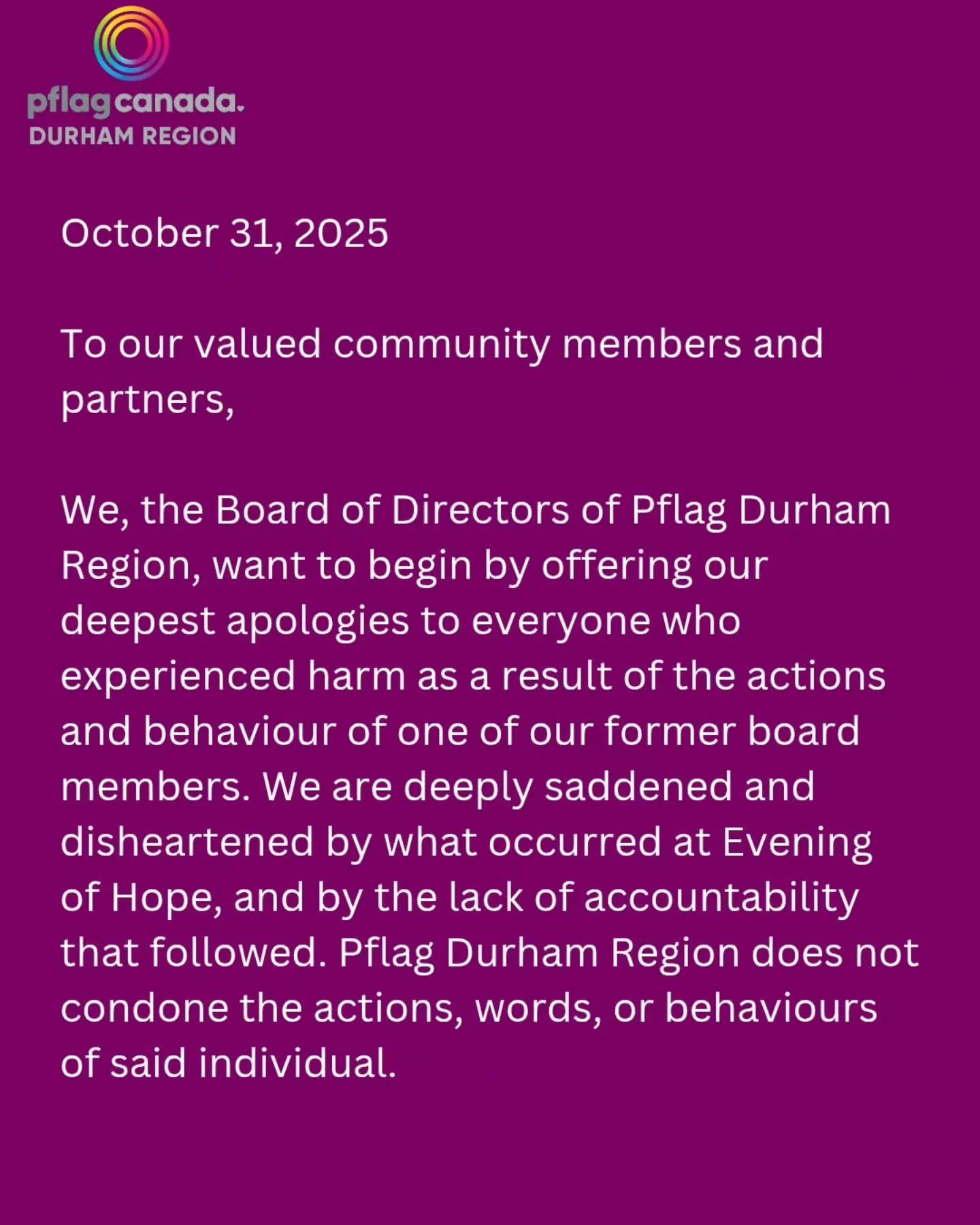 Public Statement regarding Evening of Hope
#apology #rebuildrelationships #accountability