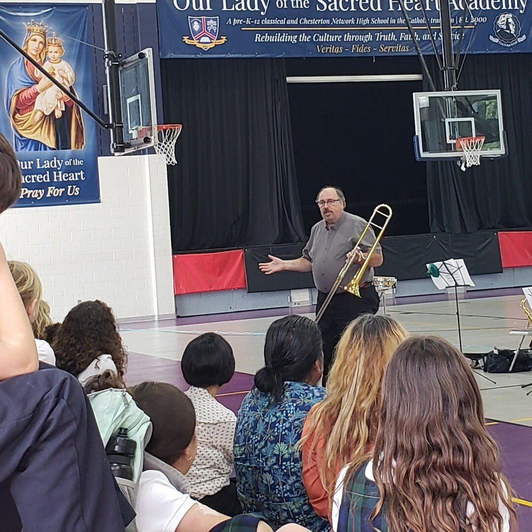 Students, faculty, and staff had the opportunity to attend a concert today to meet the academy's new band director and to learn about the different instruments available for students to learn. Beginners and advanced musicians are welcome to contact u