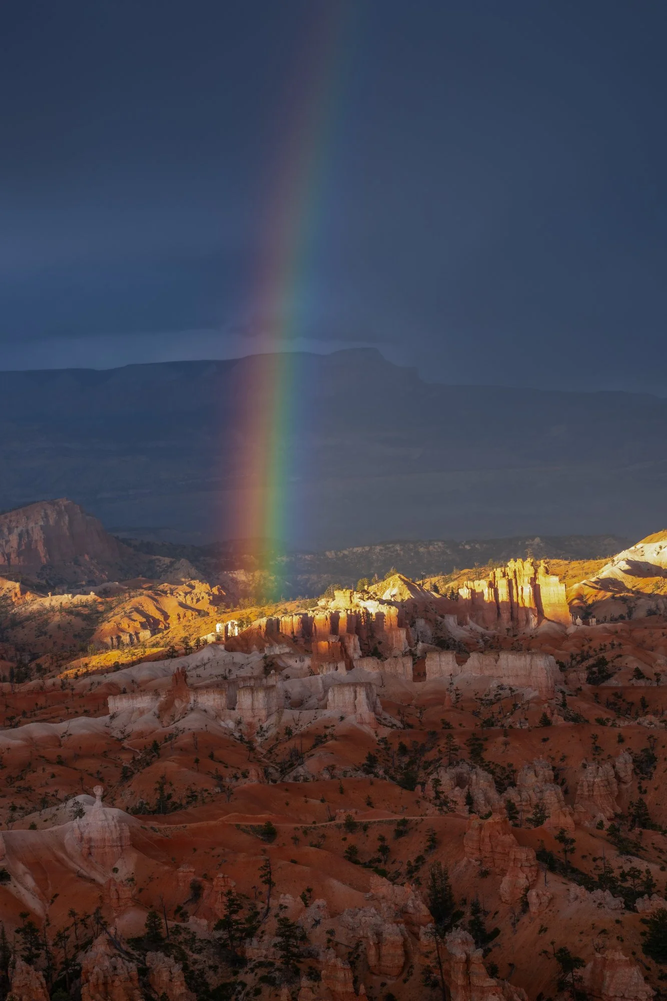 Rainbow emerging from a storm over Bryce Canyon