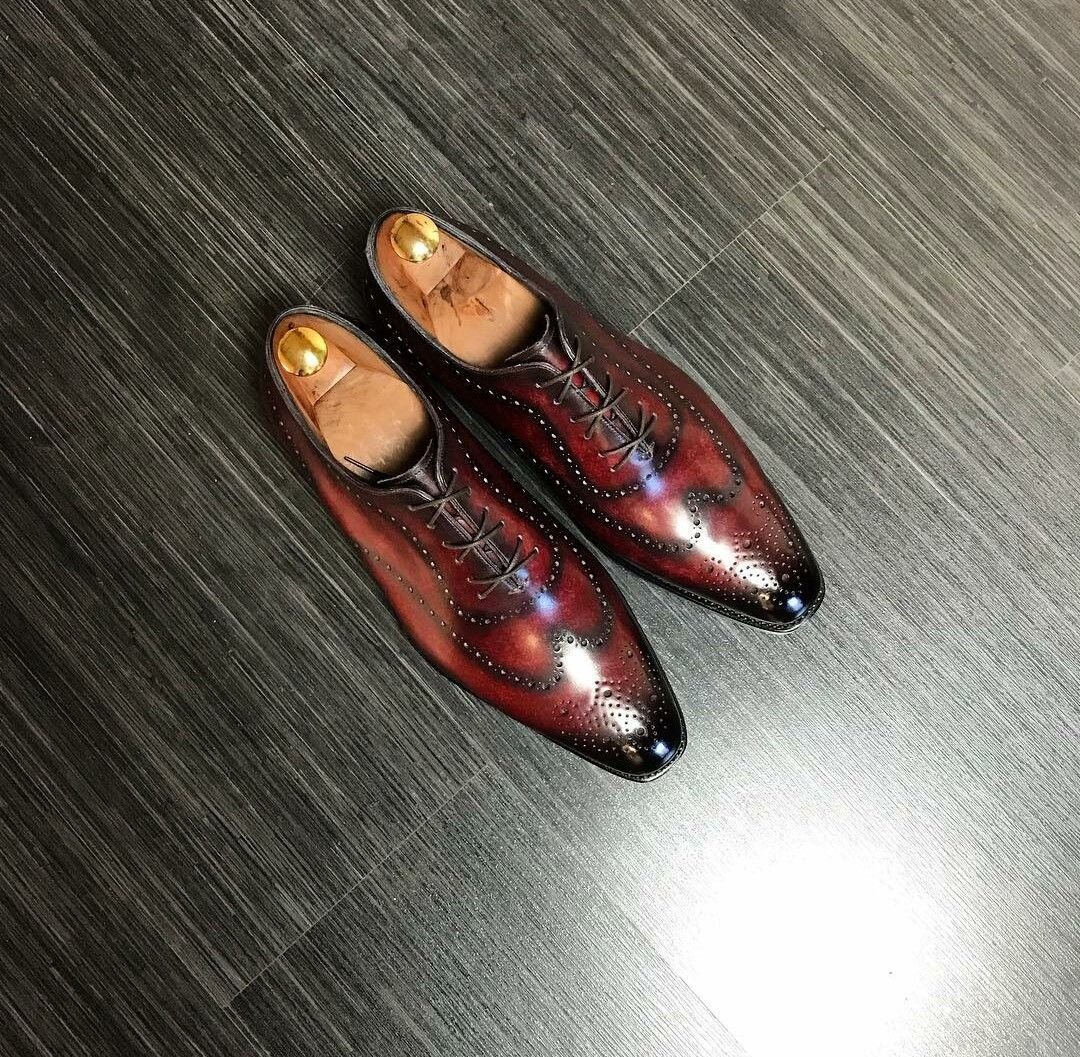 Brown leather dress shoes for men