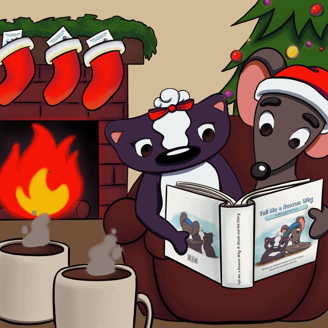 Snuggle up and tell your little one all the reasons you love them. 

Happy Holidays from Skunk and Rat!