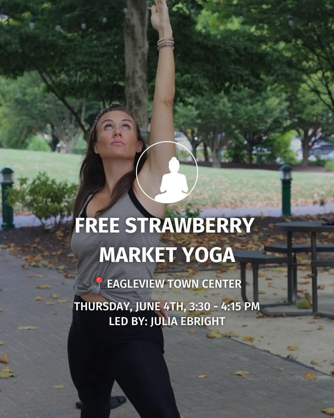 Join us for FREE Outdoor Yoga at the @growingrootsfarmersmarkets Strawberry Market! 🍓
📅 Thursday, June 4th
🕞 3:30 - 4:15 pm
🧘&zwj;♀️ Led by Julia Ebright @bright.body.soul
📍 Eagleview Town Center | Exton, PA

No RSVP required!