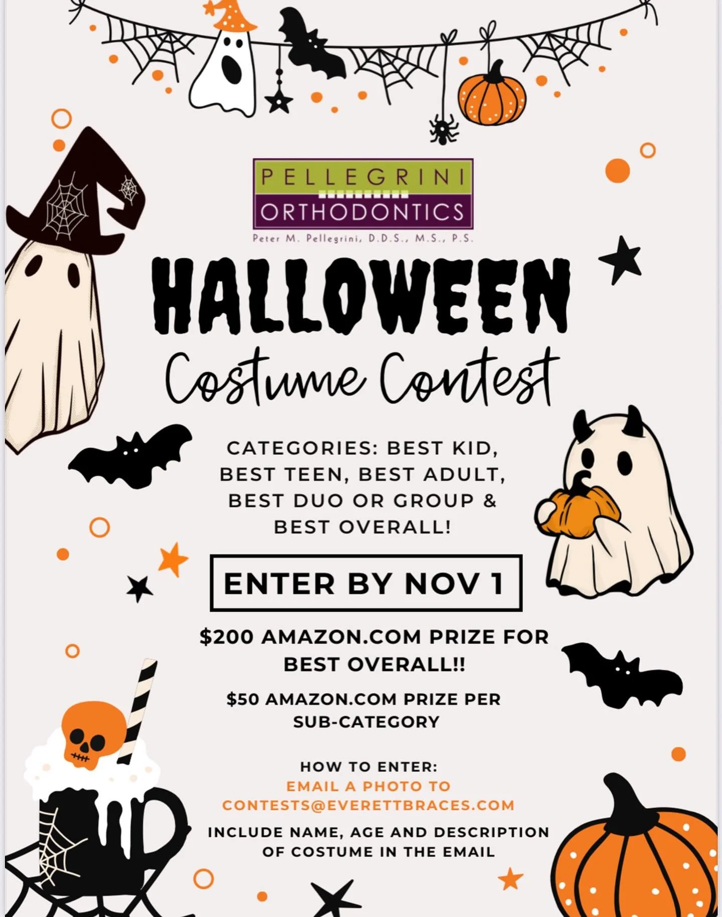 🎃🎃🎃🎃Start prepping now for our Annual Halloween Costume Contest! Entering is easy! Just snap a photo 📸 and email us at contests@everettbraces.com. We can&rsquo;t wait to see what incredible costumes come in this year! #costumecontest #halloween 