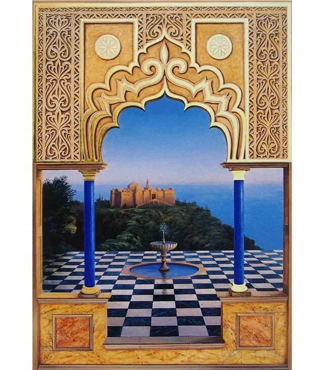 &lsquo;The Citadel of Dreams&rsquo; ✨ oil on panel gilded with gold leaf ✨ This painting is in a private collection in Jeddah, Saudi Arabia.
.This is the sort of painting I would create to escape to a different world and I&rsquo;m inviting the viewer