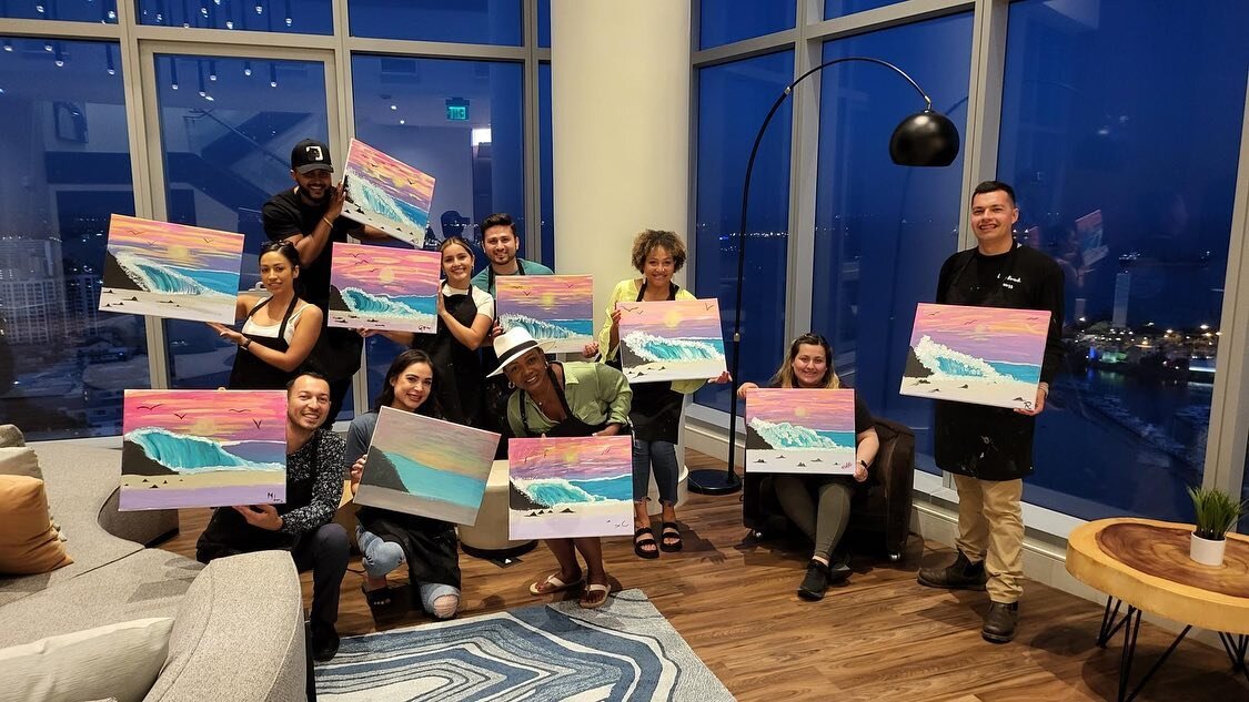 We had a blast painting and sipping with the residences at Long Beach&rsquo;s new, gorgeous, tallest building, Shoreline Gateway! @shorelinegateway What an amazing view!! Thank you so much for inviting us to your beautiful home and we hope you all en