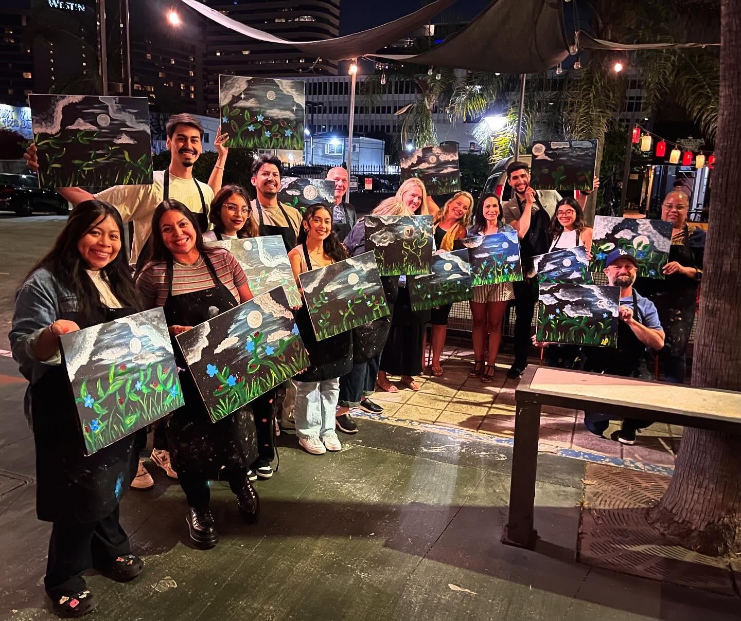 Another fun event located at @districtwine painting &ldquo;Moonlit Ladybugs&rdquo; under the summer night sky! #bestofla #bestoflosangeles #brushstrokesandbevs #brushstrokesandbeverages #art #artandwine #painting #paintandsip #paintnight #paintingand