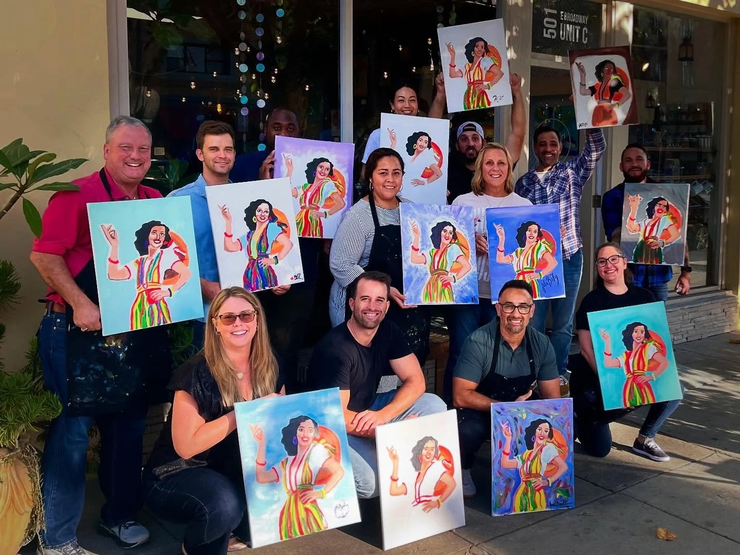 We love making your events extra special! With at least two weeks’ notice (and a small additional fee), we can create a custom painting of anything you’d like — totally unique to your event. Swipe to see some of our favorite custom