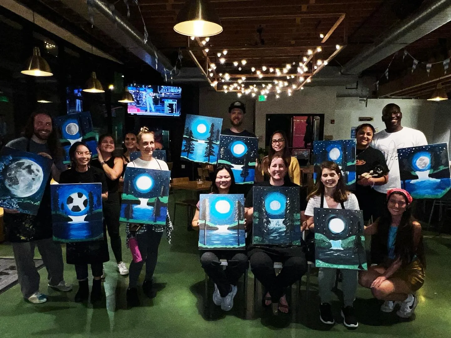 Painting &ldquo;Moonlit Forest&rdquo; at @trademarkbrewing with @celeen.art !! Don&rsquo;t miss the next one tonight at 7pm! #bestofla #bestoflosangeles #bestoflb #bestoflongbeach #brushstrokesandbevs #brushstrokesandbeverages #art #artandbeer #paint