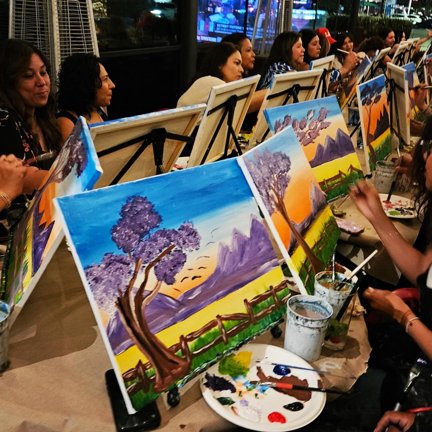 Painting &ldquo;Valley Blossoms&rdquo; at @gauchogrill on the first day of spring! We had so much fun painting and sipping with all of you! #artandwine #artandcocktails #paintandsip #paintnight #longbeach @dtlballiance @cityofbuenapark