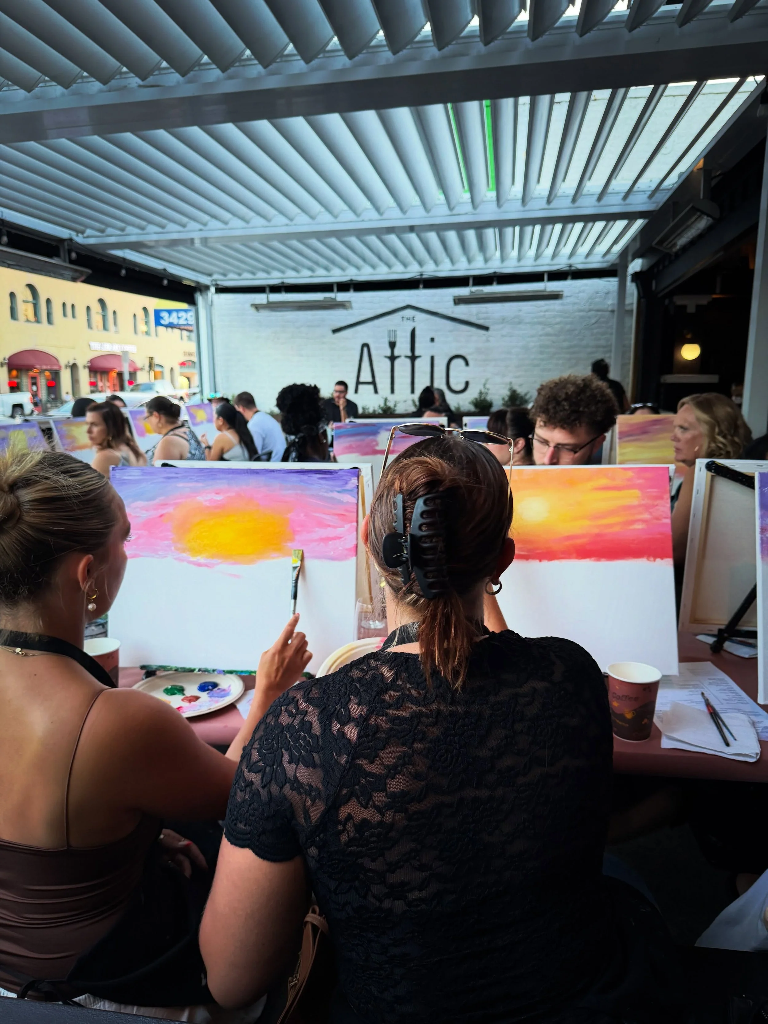 Another fun event at @theatticonbroadway !! We had a wonderful time painting with all of you! Don&rsquo;t miss the next one this Tuesday, 8/25 at 7pm, painting Tropical Sunset! #artandwine #artandcocktails #paintandsip #paintnight #longbeach @belmont