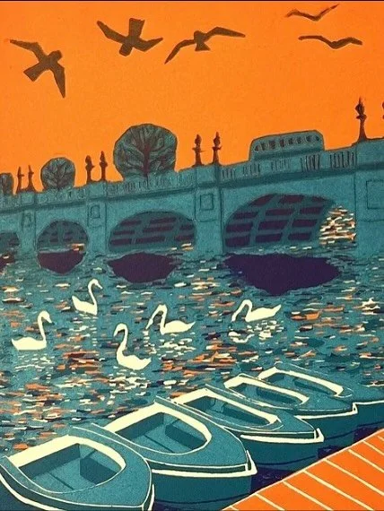 Jennie Ing and Timothy Sutton together at the Fountain Gallery for Print meets Portrait until 2nd November. 
Jennie works from her SW London garage studio making her colourful linocut prints of London and local views. All favourites. 
Timothy paint