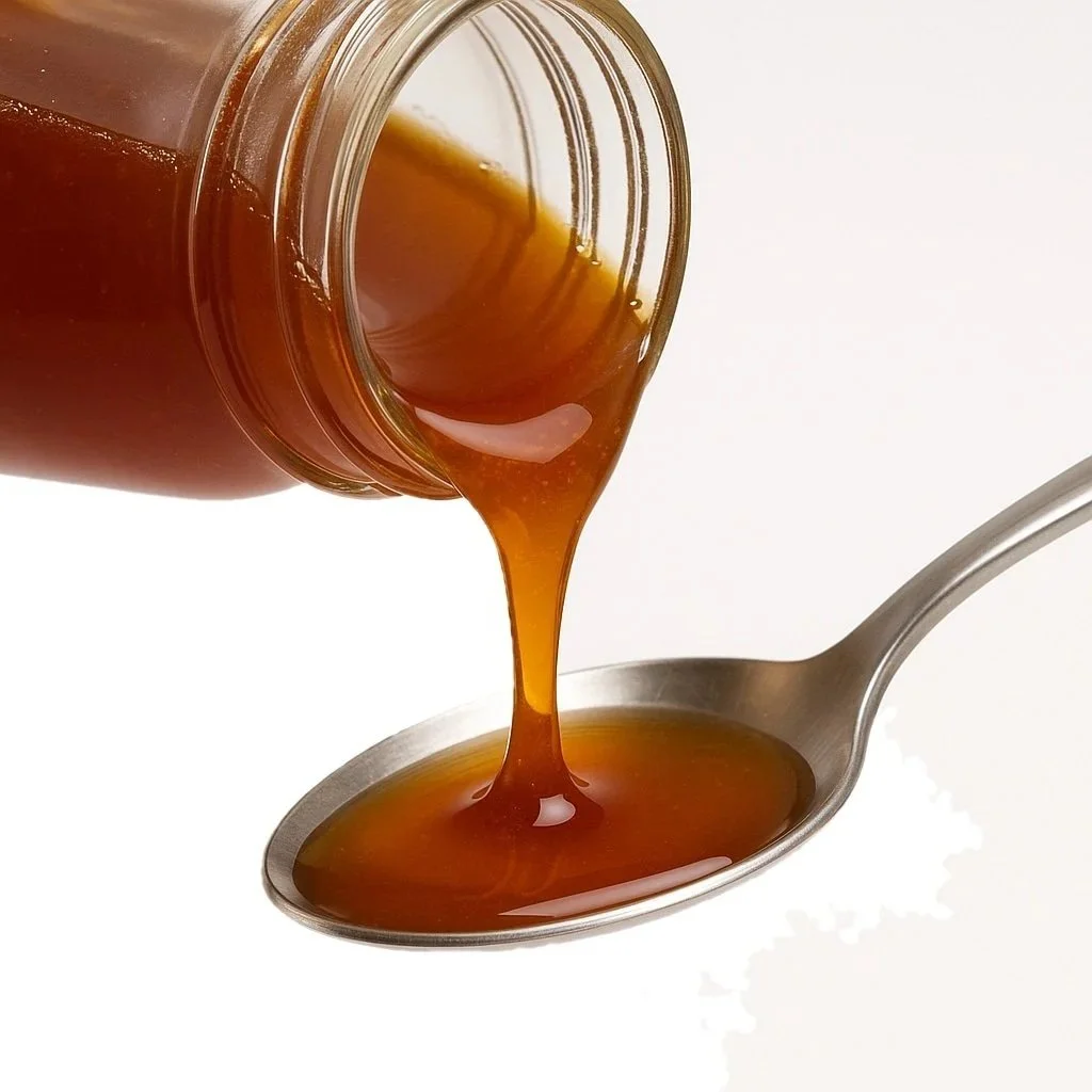 Lemon Honey Cough Killer Syrup being poured onto a spoon