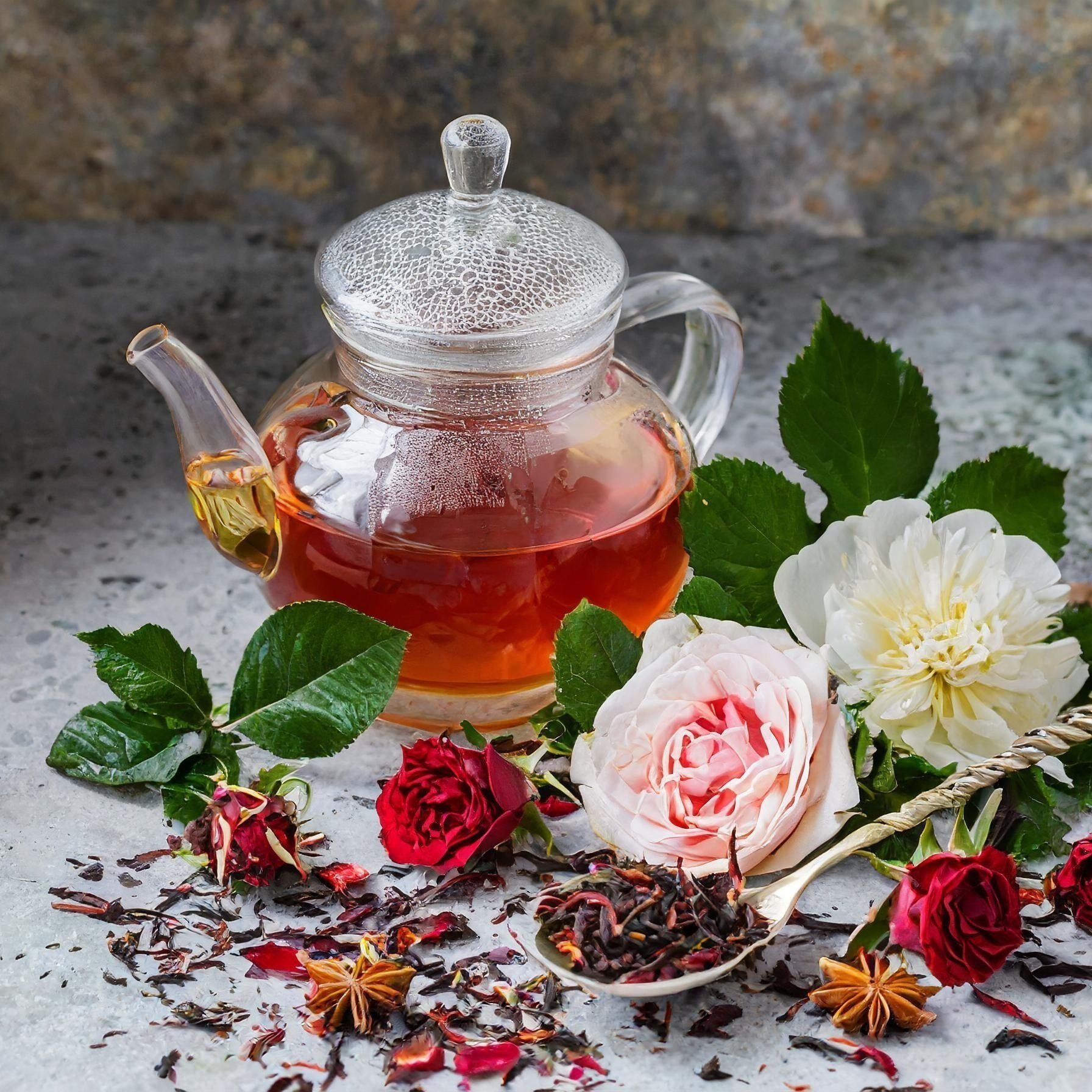 Hot Tea and Kettle with Steeped Bloom Fusion Hand Blended herbal tea StrangeMakes Strange Makes Wendi Strange