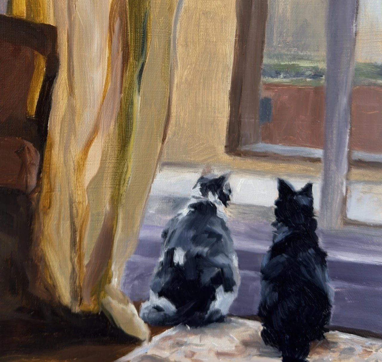Original Oil Painting | Two Cats at the Window