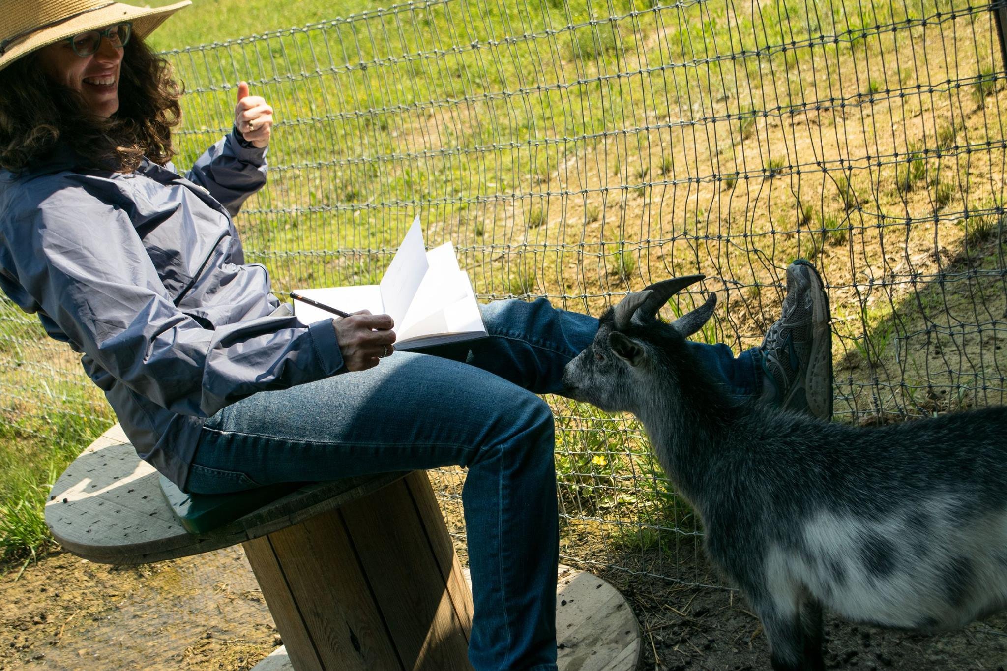 Barbara sketching with Todd