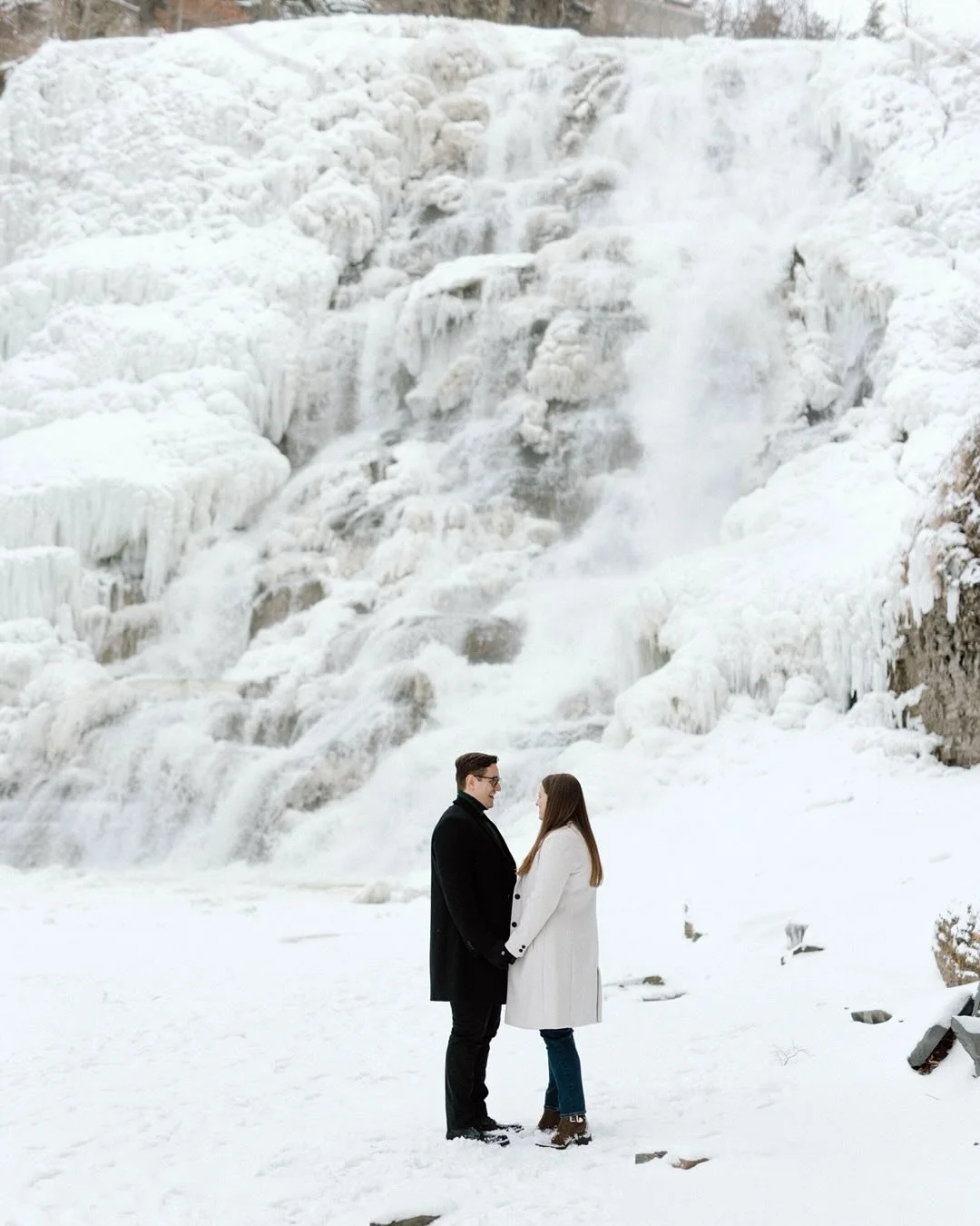 Alyssa &amp; Aaron braving these frigid temps for their engagement session at the falls in Ithaca! And despite the looks of it, the falls were not actually completely frozen! Can&rsquo;t say the same for us though 🥶