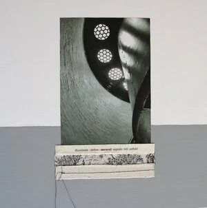 sold, unravel, photo & mixed media on panel, 12"x12"