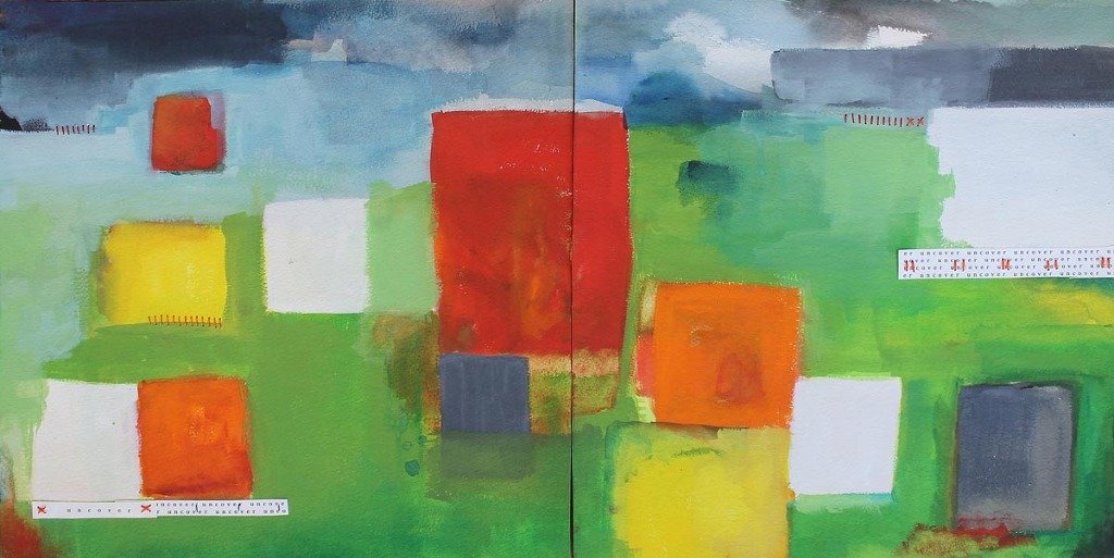 Uncover, 30"x15", watercolor and mixed media on paper