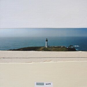 sold, safe (clear of nets), photo & mixed media on panel, 12"x12"