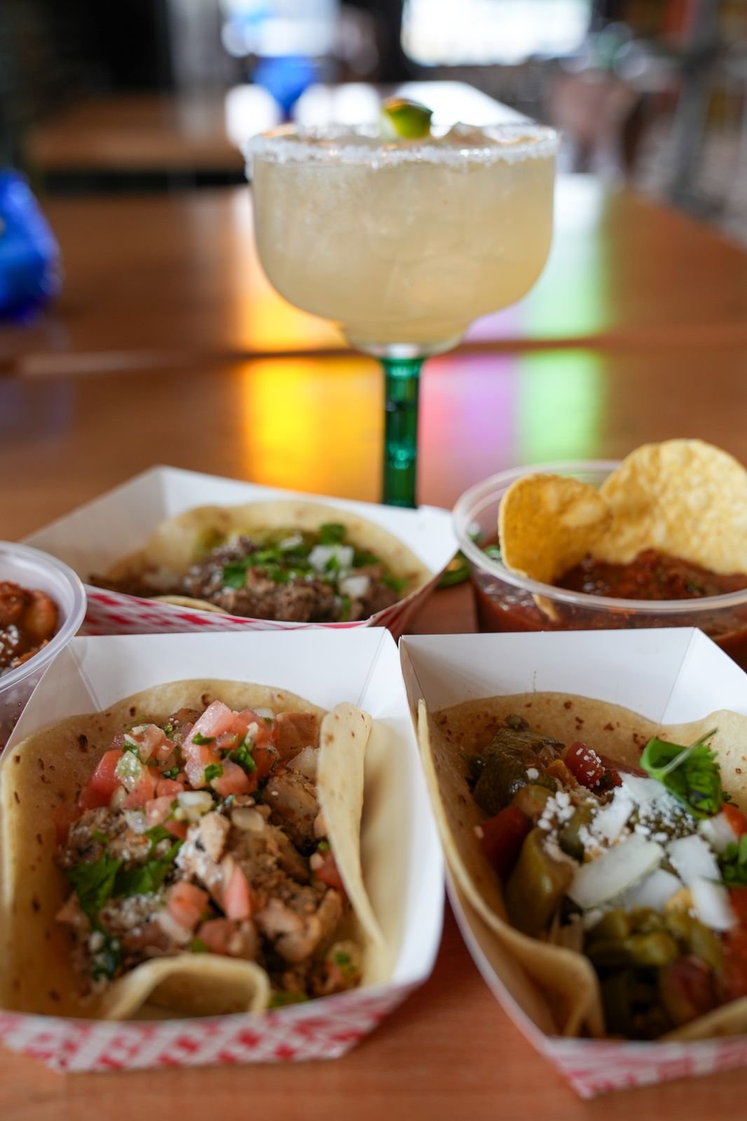 A spread of tacos with a margarita at The Royal Room in Tucson