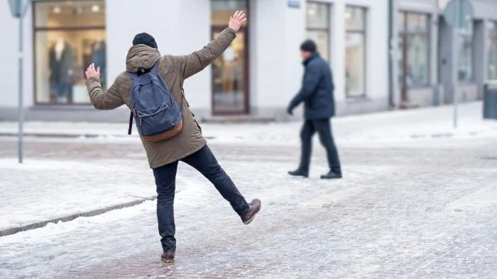 person slipping on an icey sidewalk