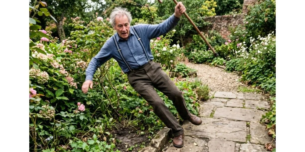 man falling while using his arms to try and counterbalance