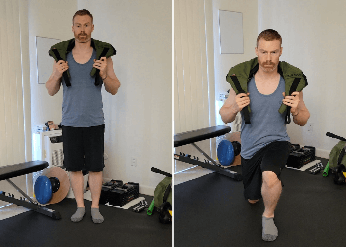 dr. brent pritt demonstrating bulgarian sandbag lunges